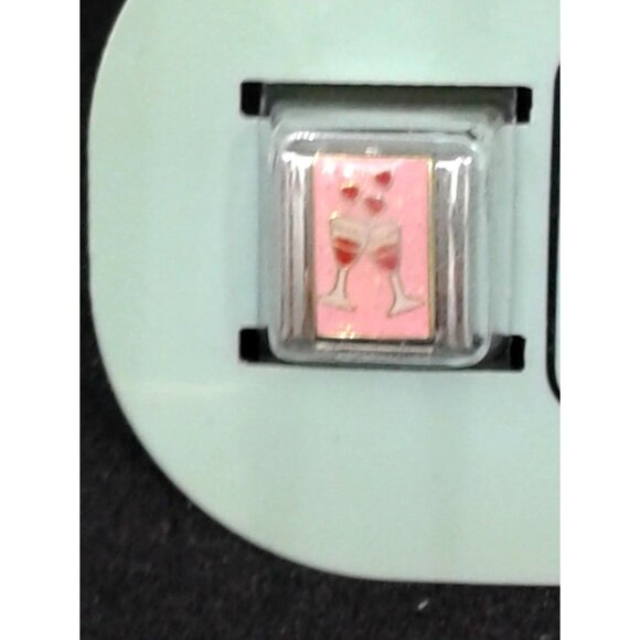 Bracelet Italian Charm Love hearts and Red Wine Glass - Picture 5 of 8